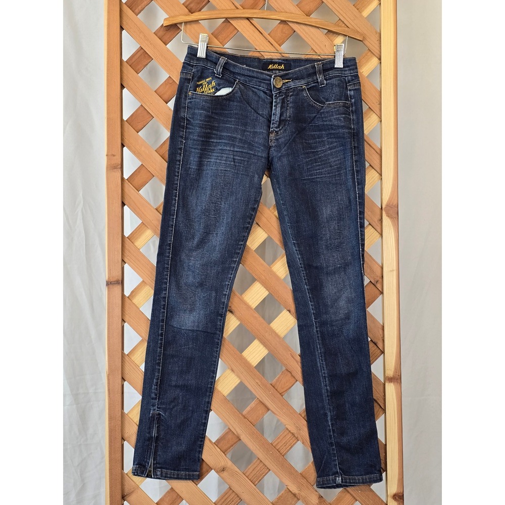 Killah Rag Flake Jeans Womens 28 Blue Slim Ankle Zip Denim -Excellent